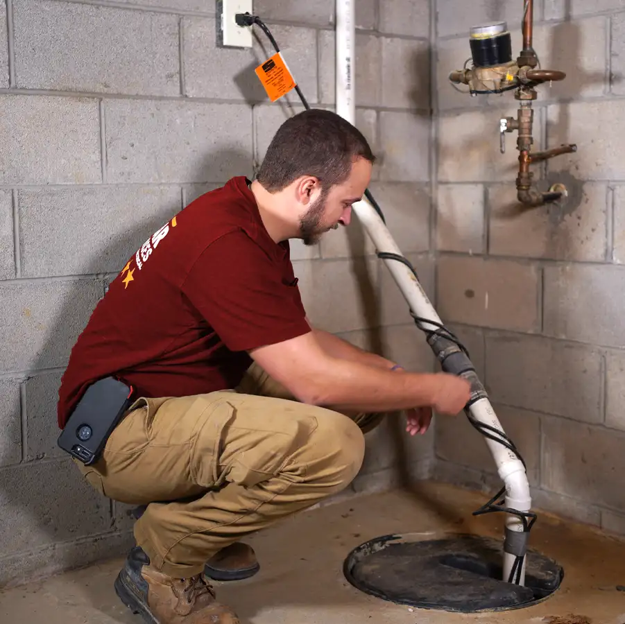 Plumbing investigating a sump pump